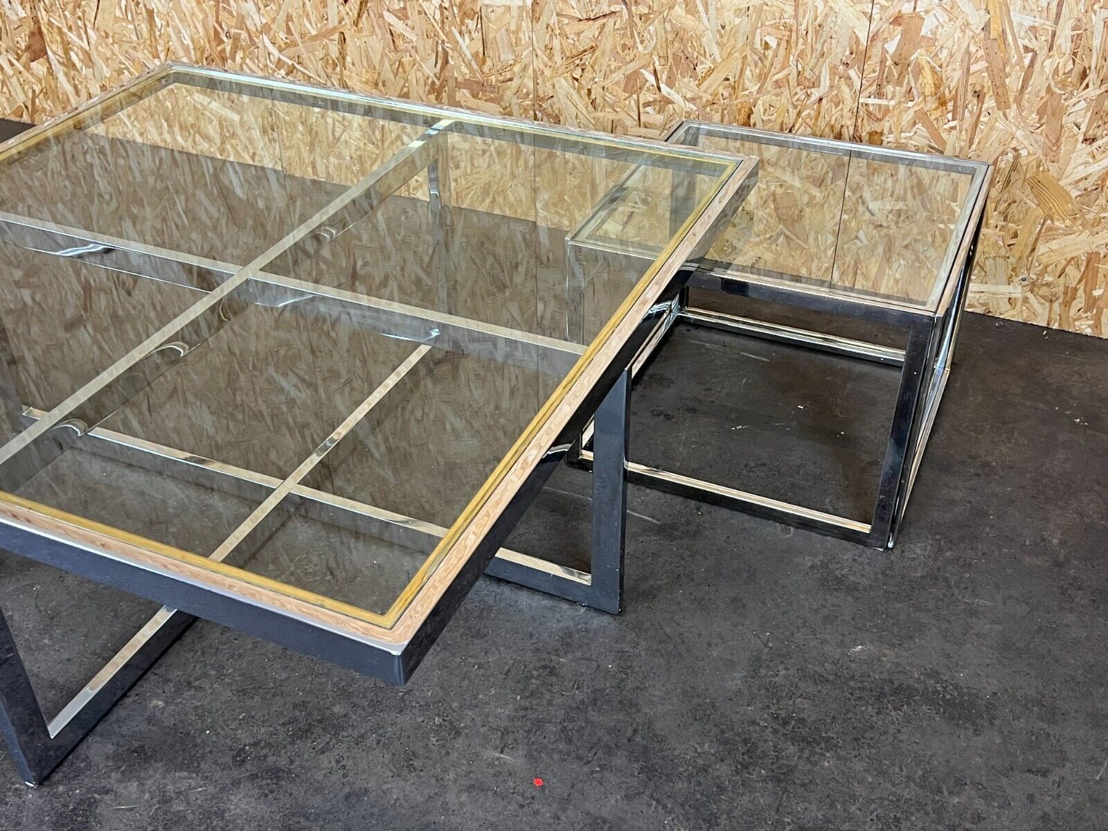 Coffee table chrome & brass 2 nesting tables