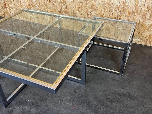 Table basse chrome & laiton 2 tables gigognes