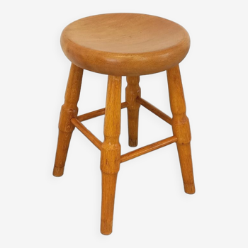 Tabouret vintage en chêne massif des années 50 60