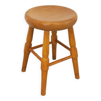 Tabouret vintage en chêne massif des années 50 60