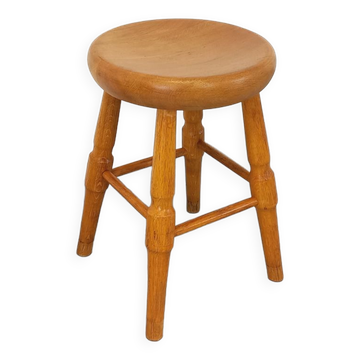 Tabouret vintage en chêne massif des années 50 60