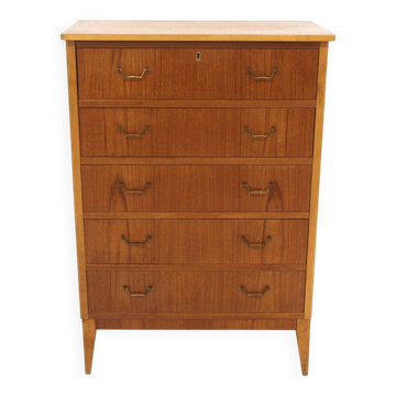 Scandinavian "tallboy" chest of drawers in teak, Sweden, 1960.