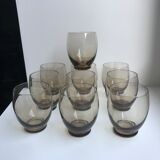 Set of 9 design art deco smoked glass water glasses 30s