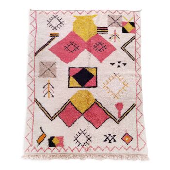 Moroccan Berber carpet beni ouarain ecru with colorful patterns 290x206cm