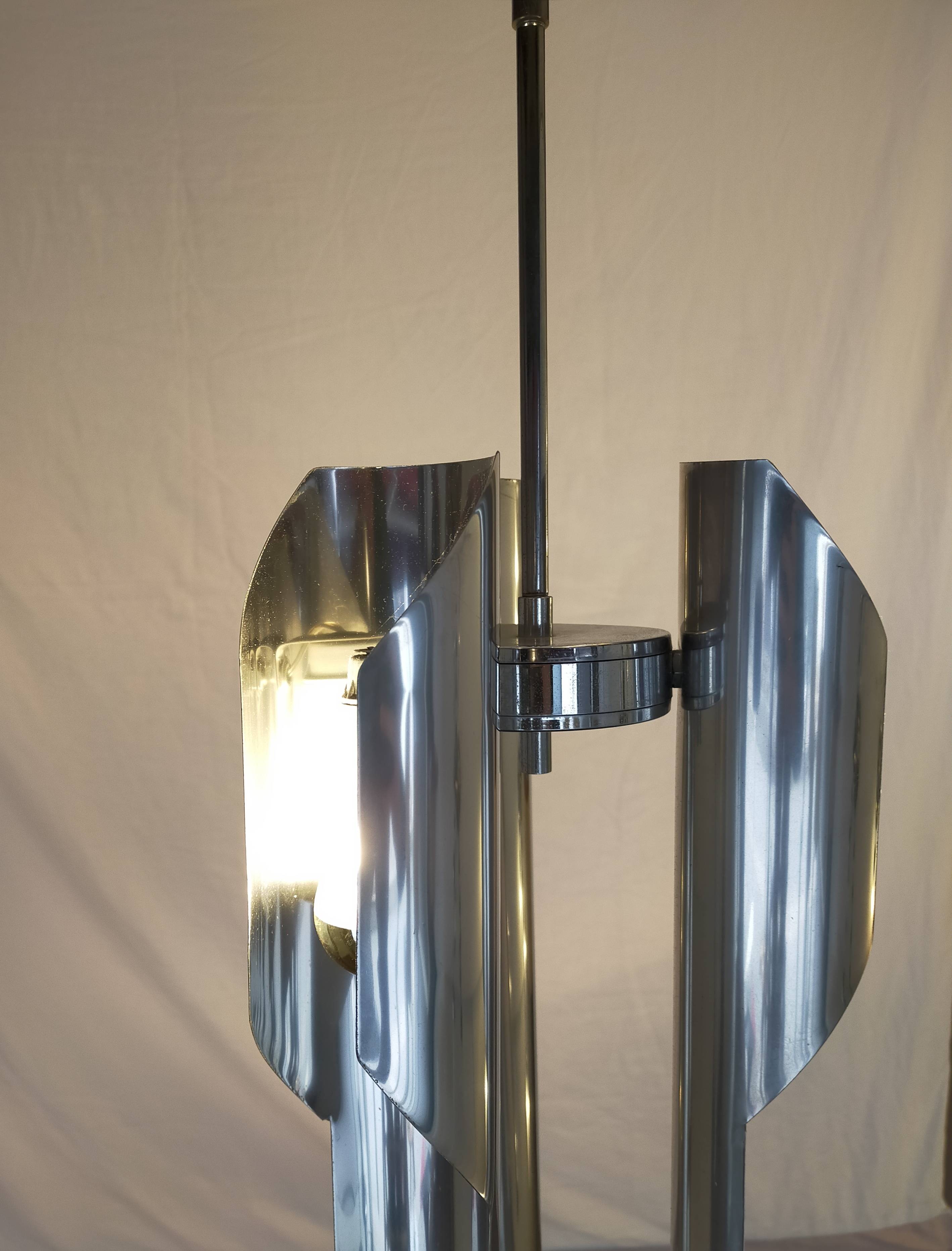 Chrome metal pendant lamp from the 1970s