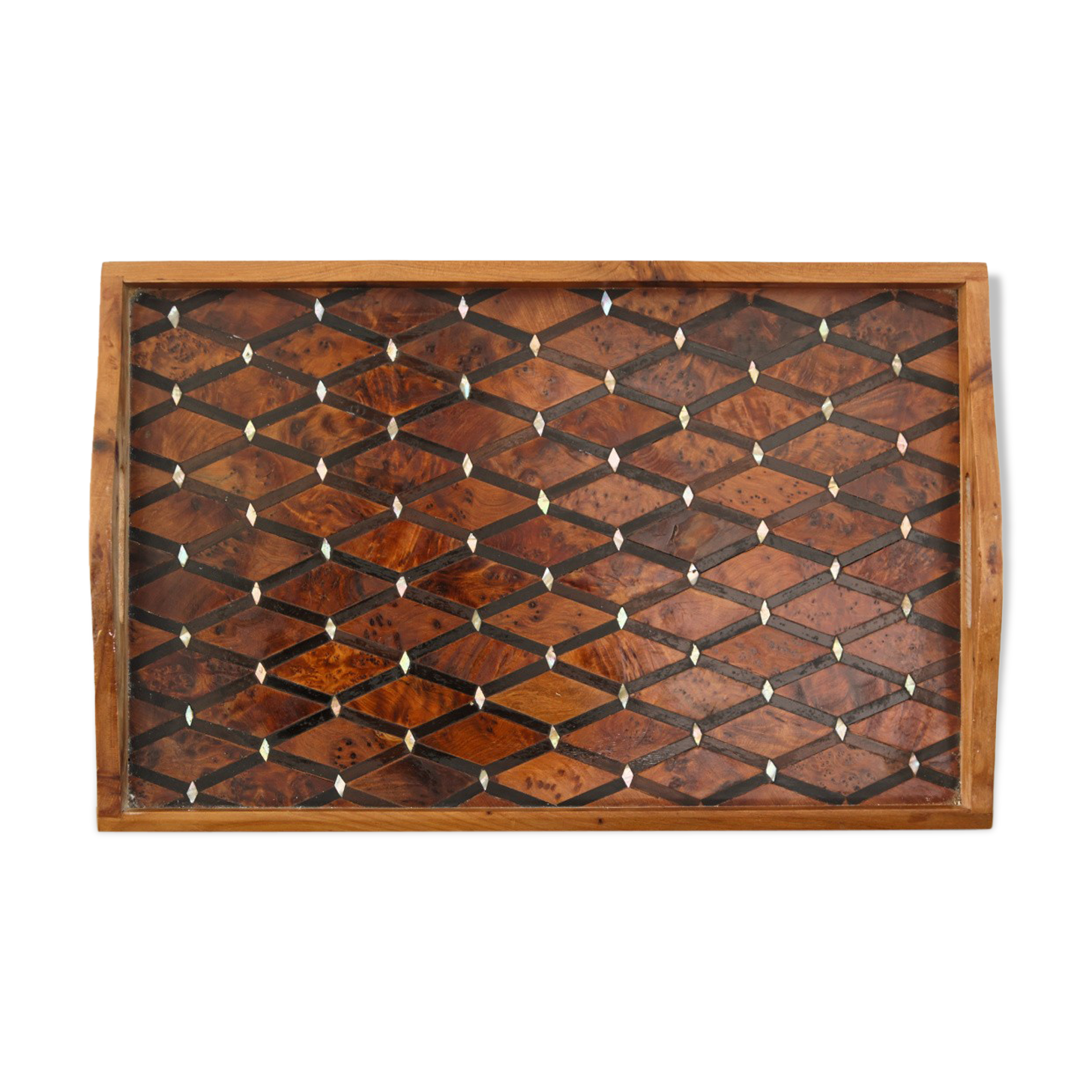 Elm magnifying glass tray and mother-of-pearl
