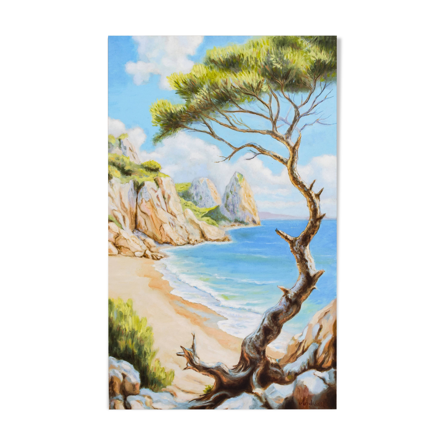 Oil painting of a beach signed. Sea in oil signed. Painting of a beach.