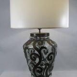 Lampe de salon, fer forgé et verre soufflé