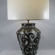 Lampe de salon, fer forgé et verre soufflé
