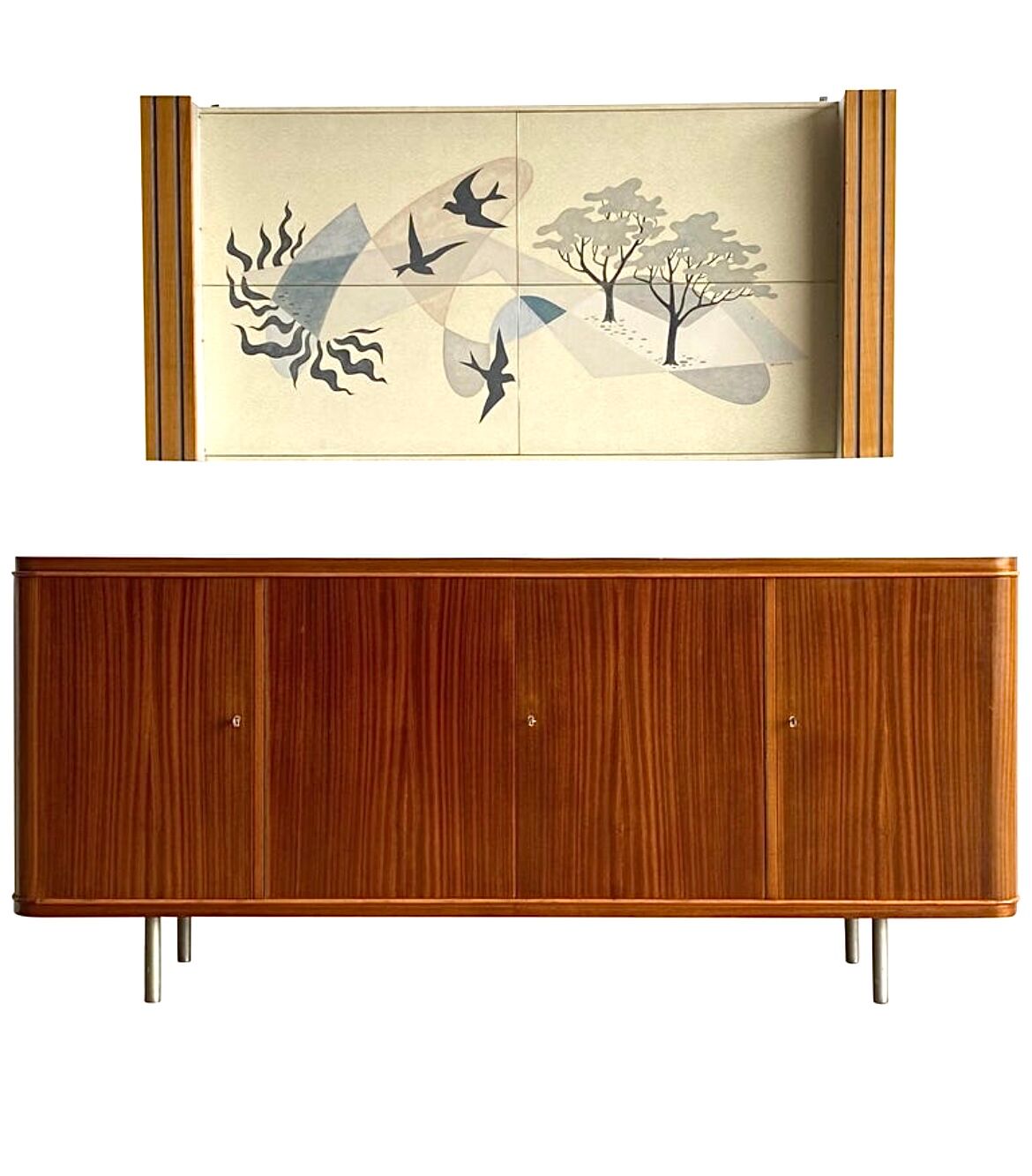 Sideboard and Matching Decorative Art Piece from the Cruise Liner "SS Rotterdam"