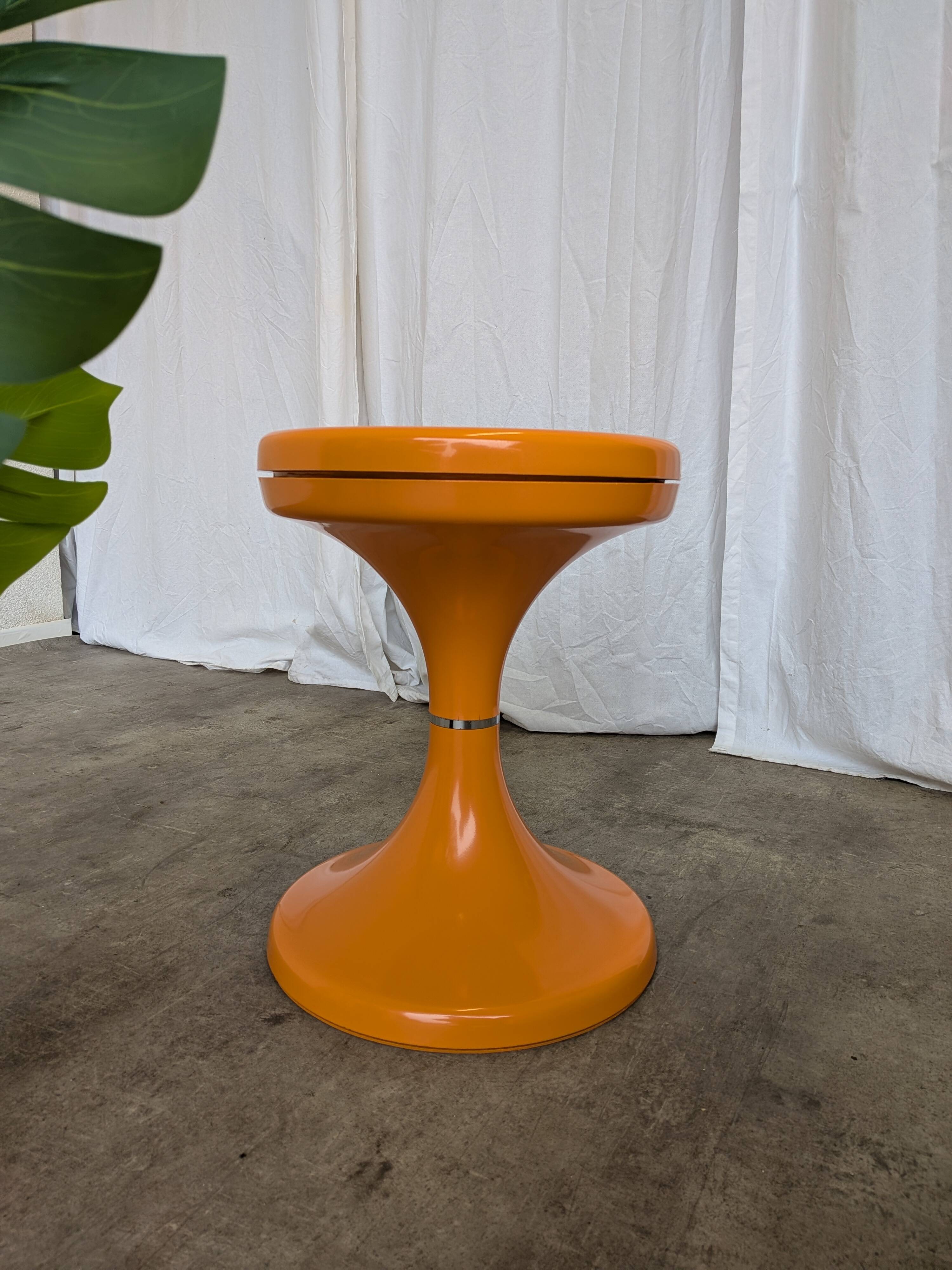 Orange Vintage Mushroom Stool “Jurček” by Meblo, 1960s – Space Age Retro