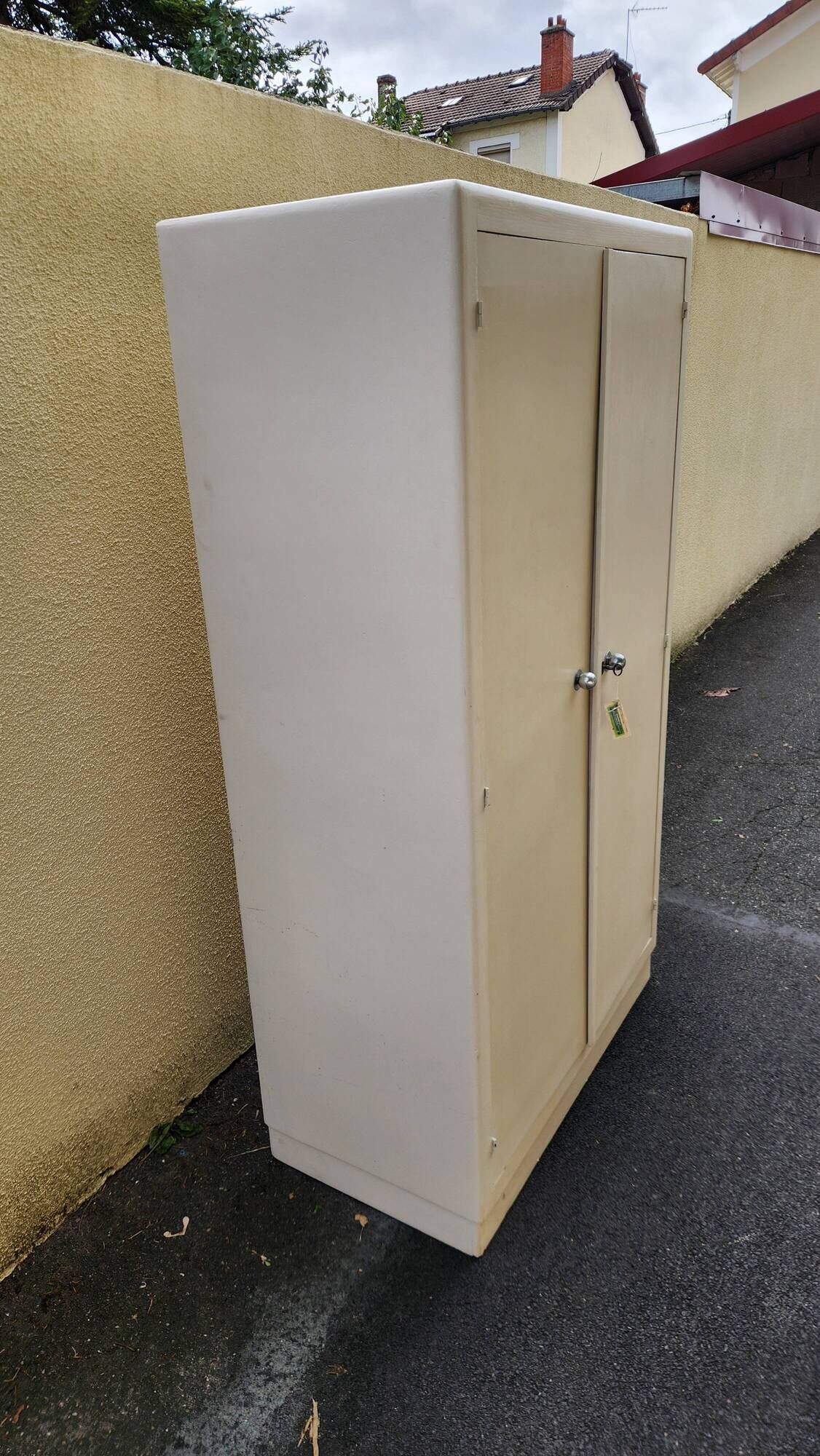 beautiful 2-door IVORY wooden linen wardrobe from the 1960s