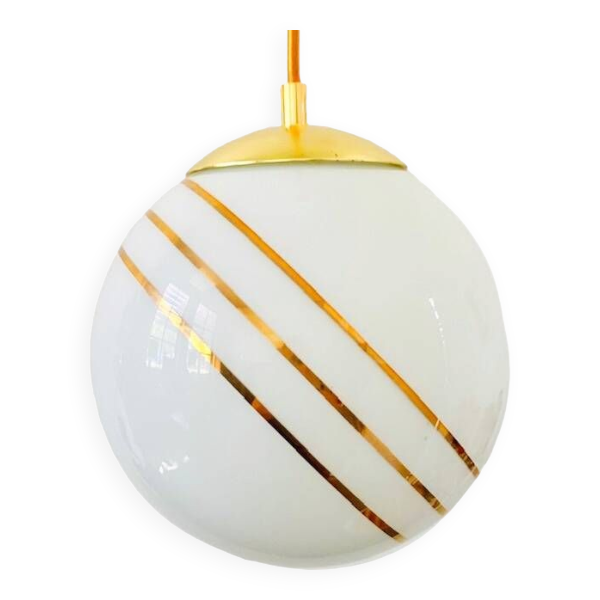 Vintage hollywood regency ball lamp in milk glass gold