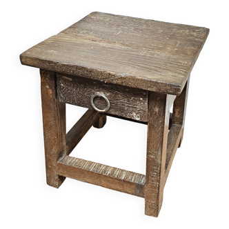 Small teak stool with 1 drawer