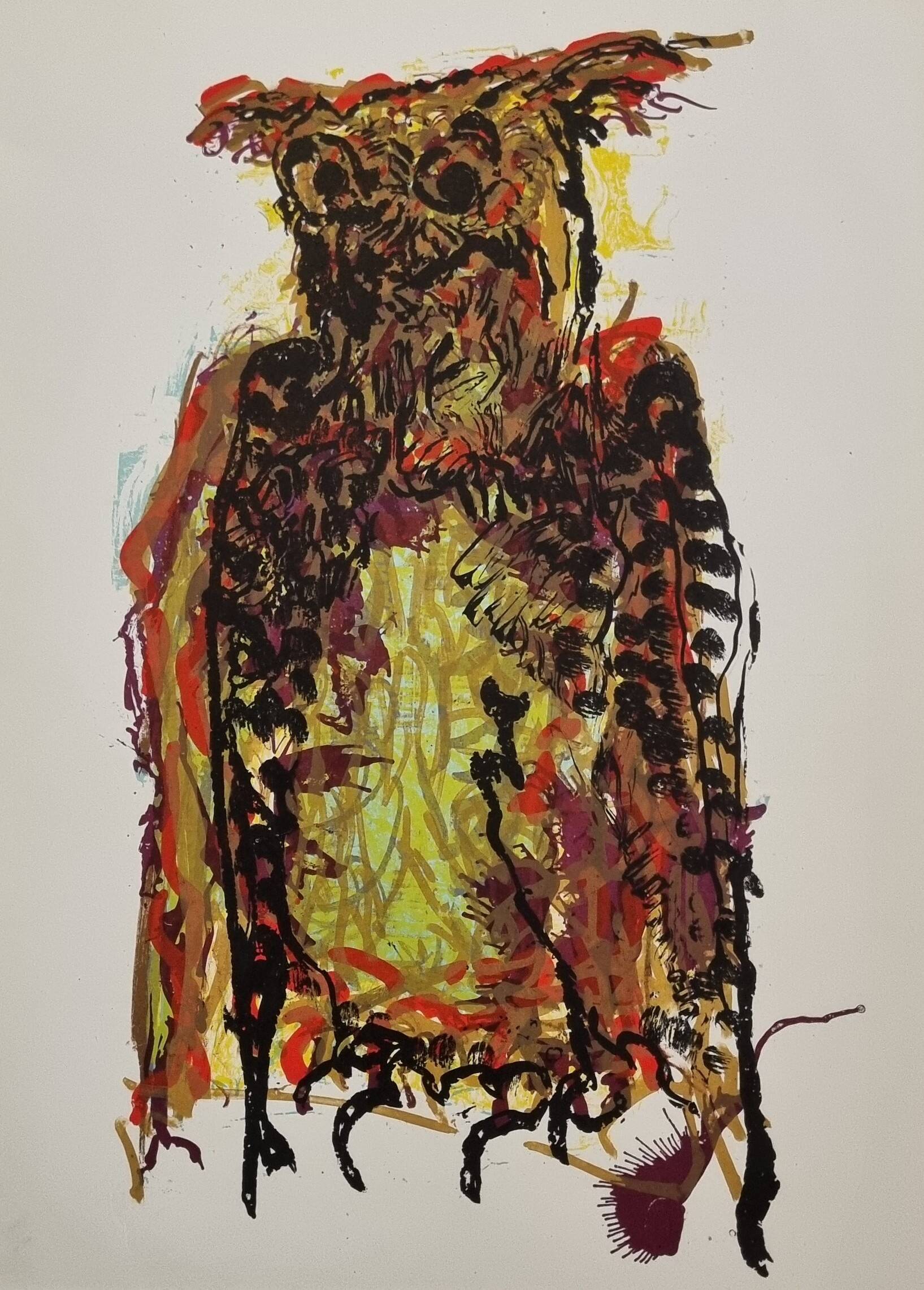 Jean-Paul Riopelle – Original lithograph – Stylized owl, 42 x 52 cm