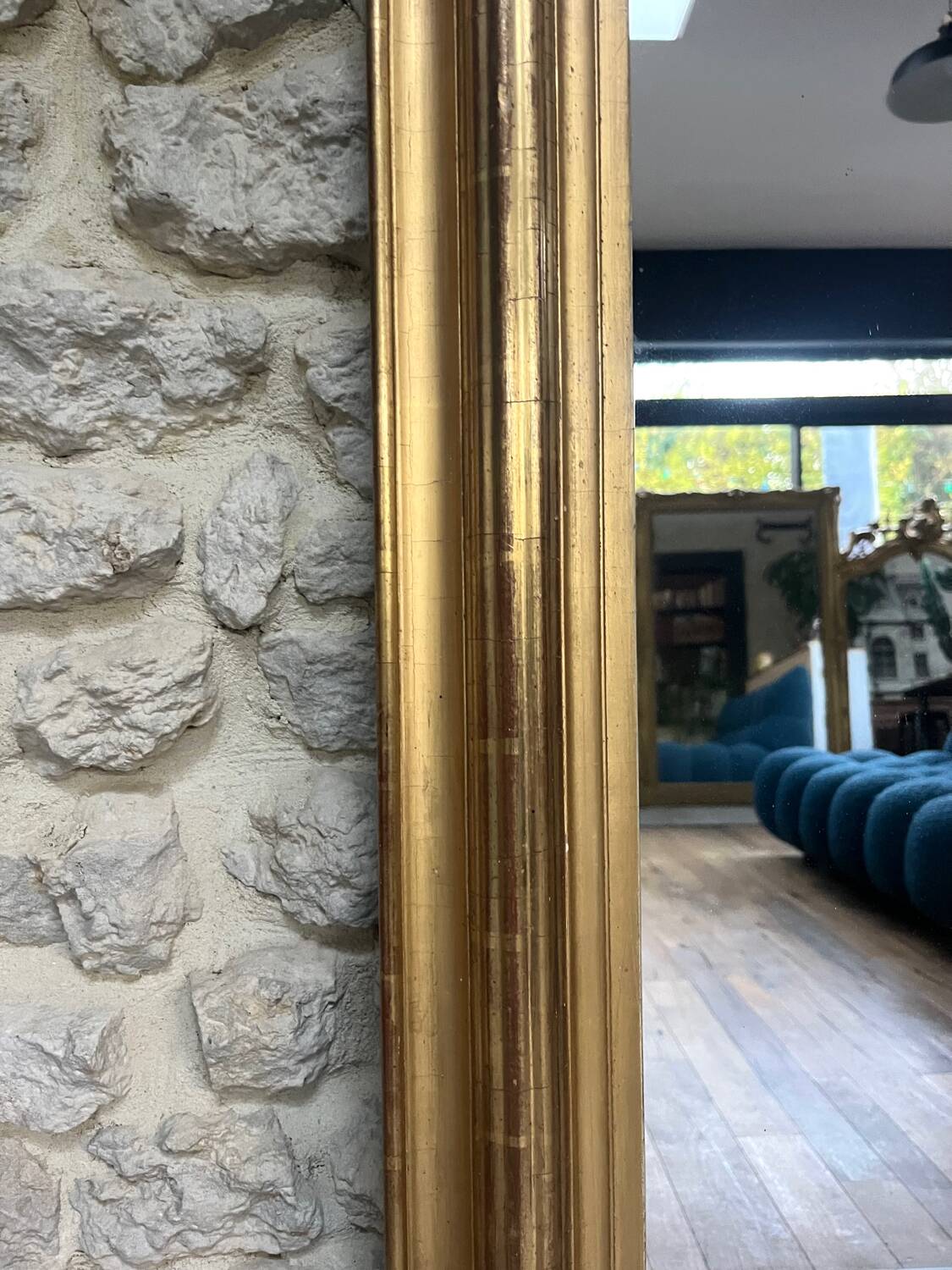 Antique mirror 136.5/98cm Louis-Philippe pearl-gilded with gold leaf.