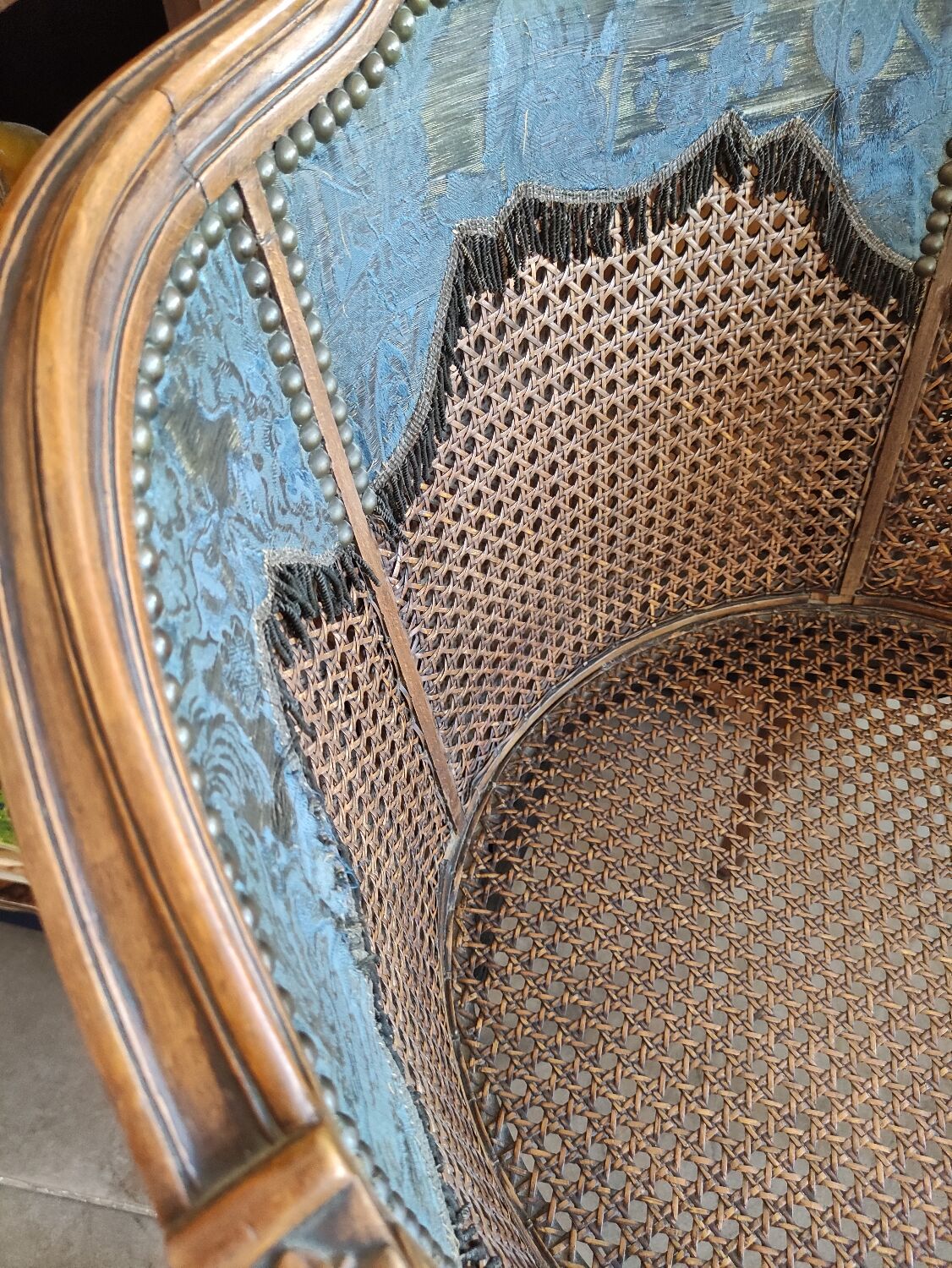 Louis XVI style office armchair in walnut and canning