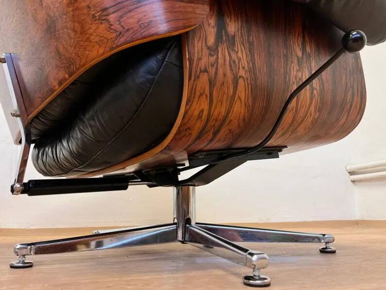 XL Extraordinary design Bent plywood Lounge Chair and Ottoman in rosewood -1960s