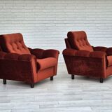 Années 1980, fauteuil relax danois meuble en velours marron/rouge.