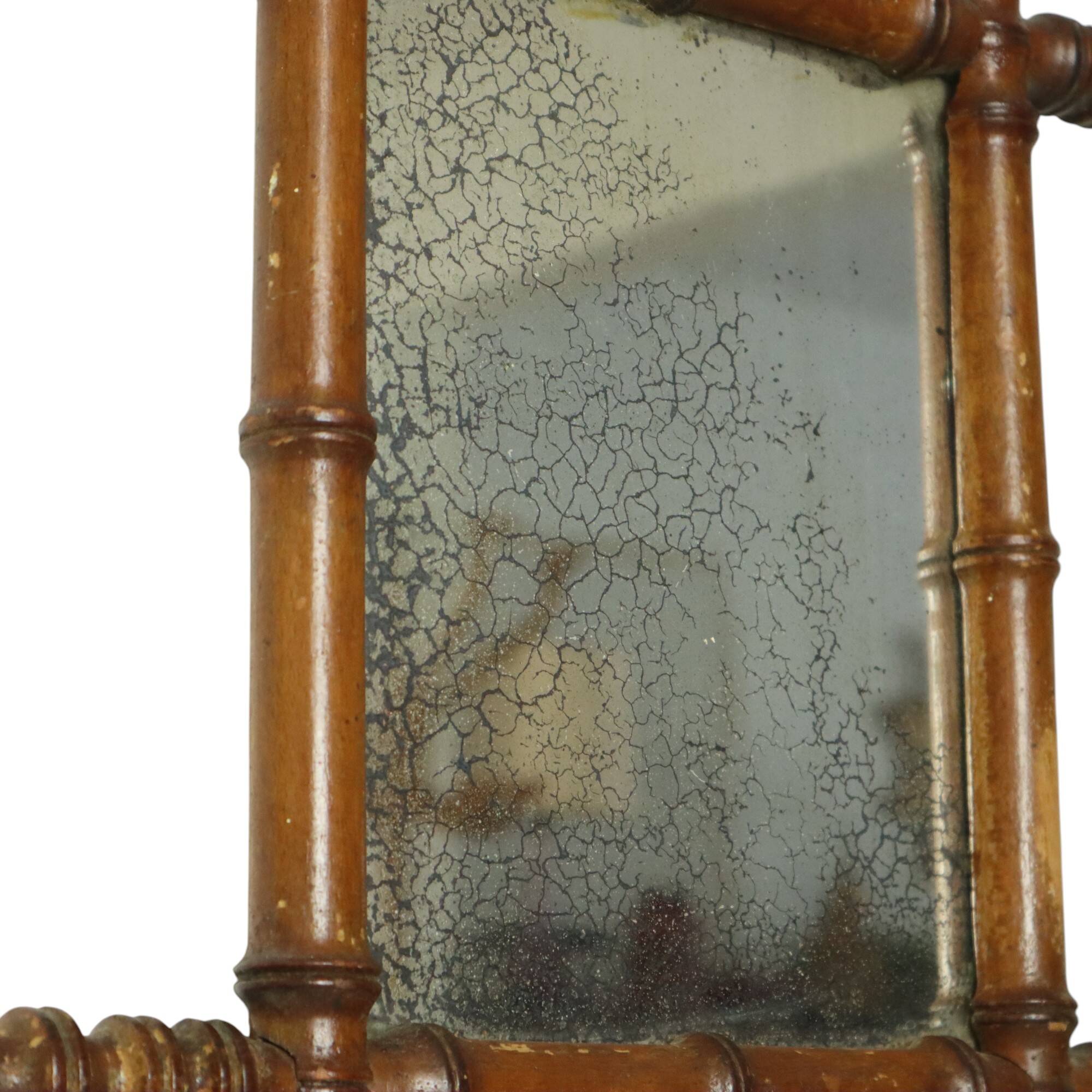 Antique Wooden Faux Bamboo Mirror France 40x34cm