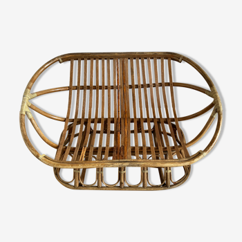 Wicker bench and rattan 70s