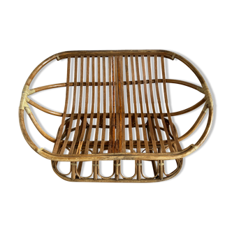 Wicker bench and rattan 70s