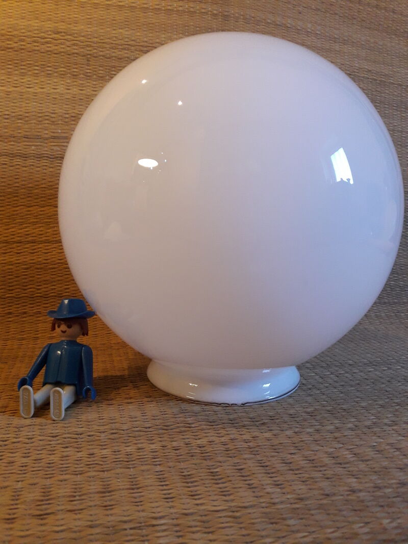 Globe 20cm en verre blanc ancien pour lampe suspension
