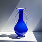 Postmodern handle vase kobalt blue postmodern