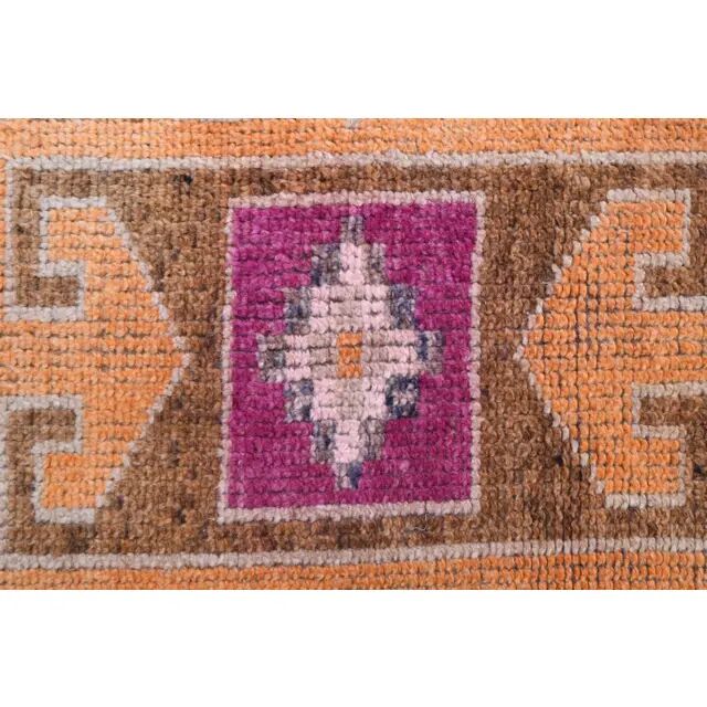 Vintage Turkish Hand-Knotted Wool Cotton Pink Runner 101x333