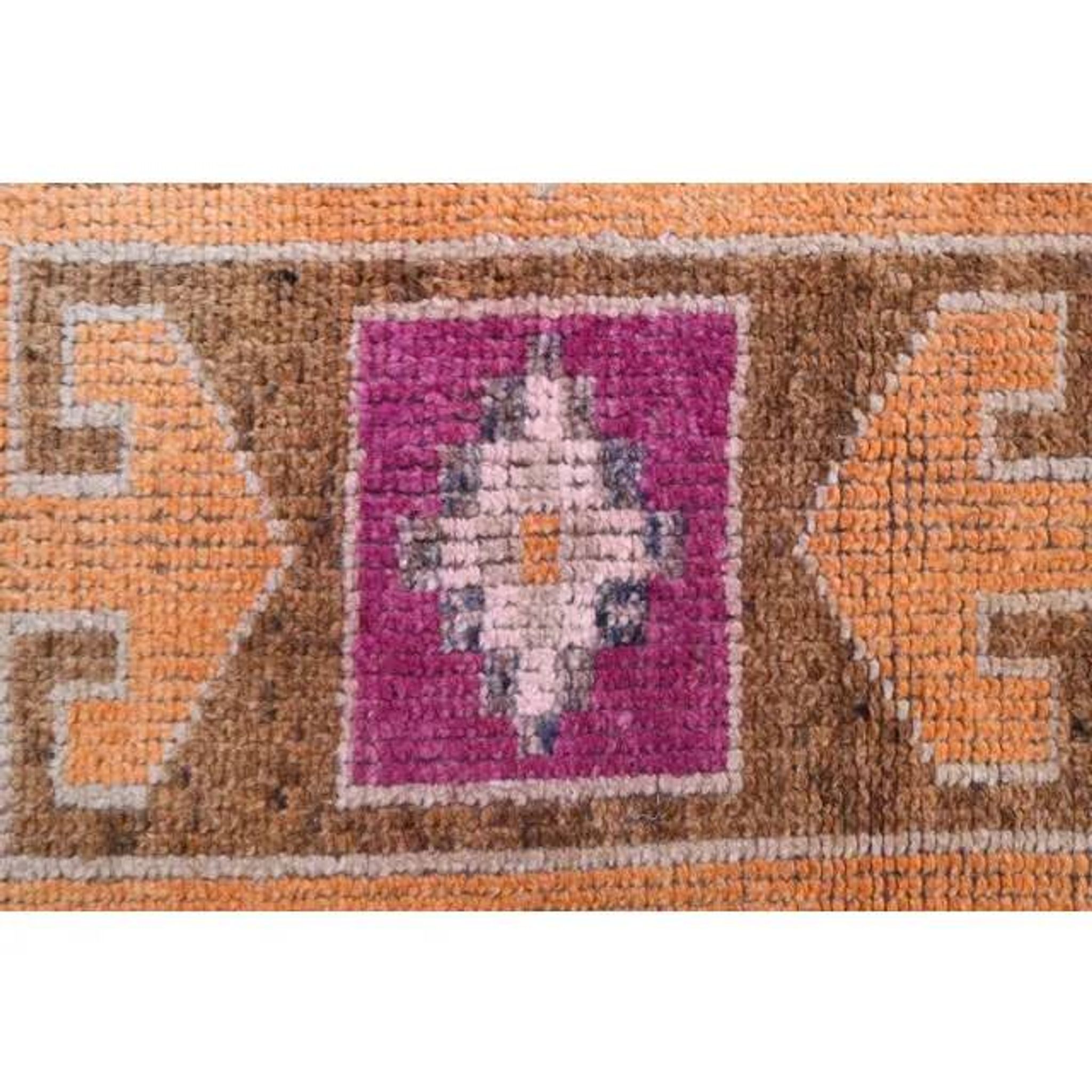 Vintage Turkish Hand-Knotted Wool Cotton Pink Runner 101x333