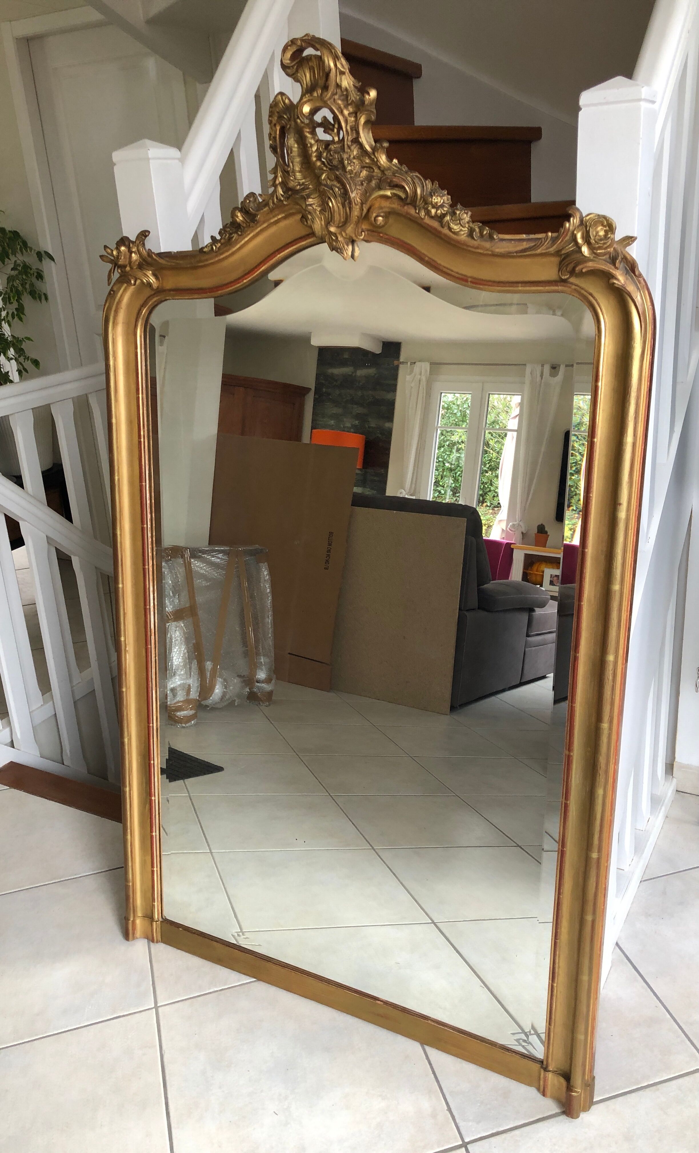 Large golden bevelled mirror 170 x 100 cm