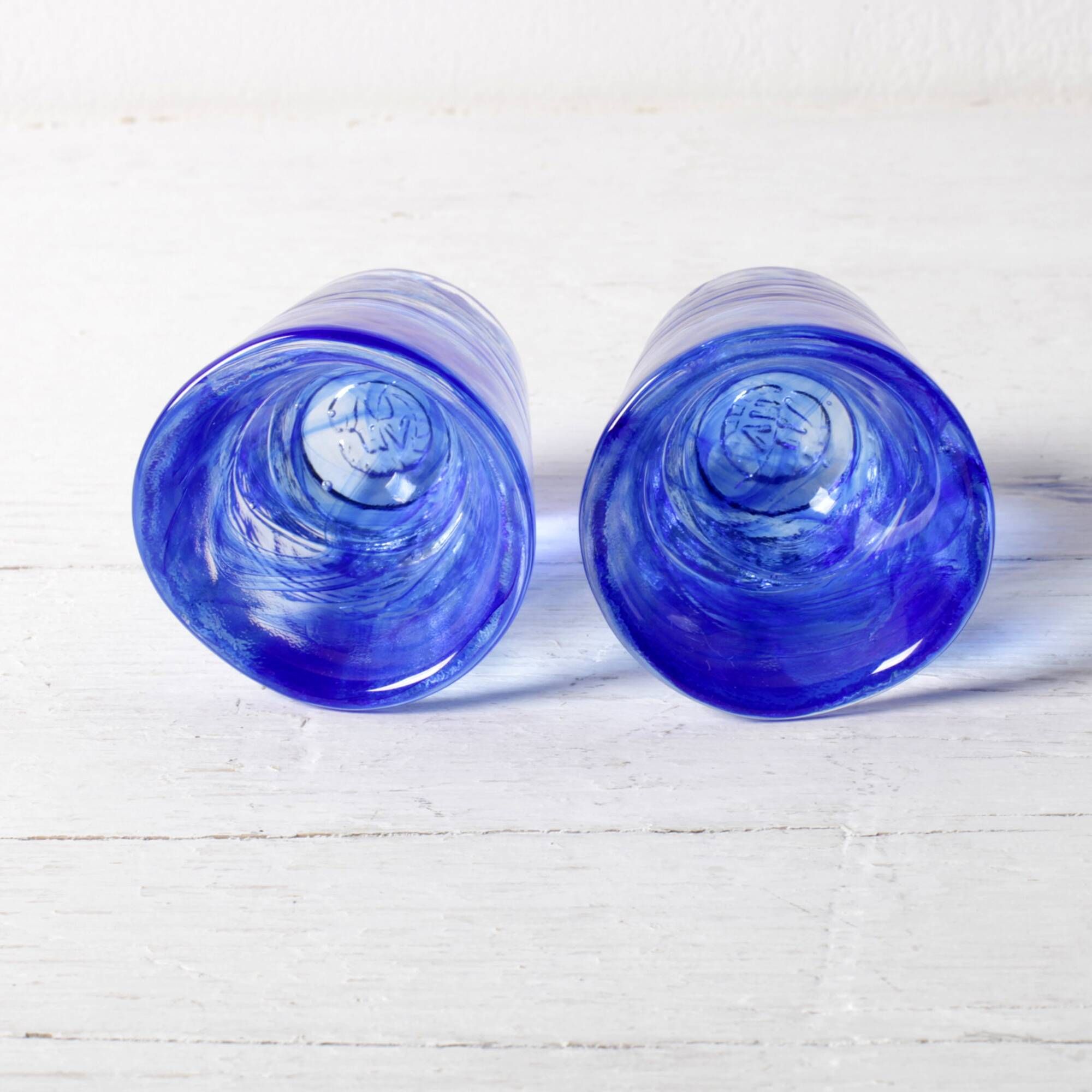 Set of 2 Kosta Boda Blue Shot Glasses 'Mine' by Ulrica Hydman Vallien