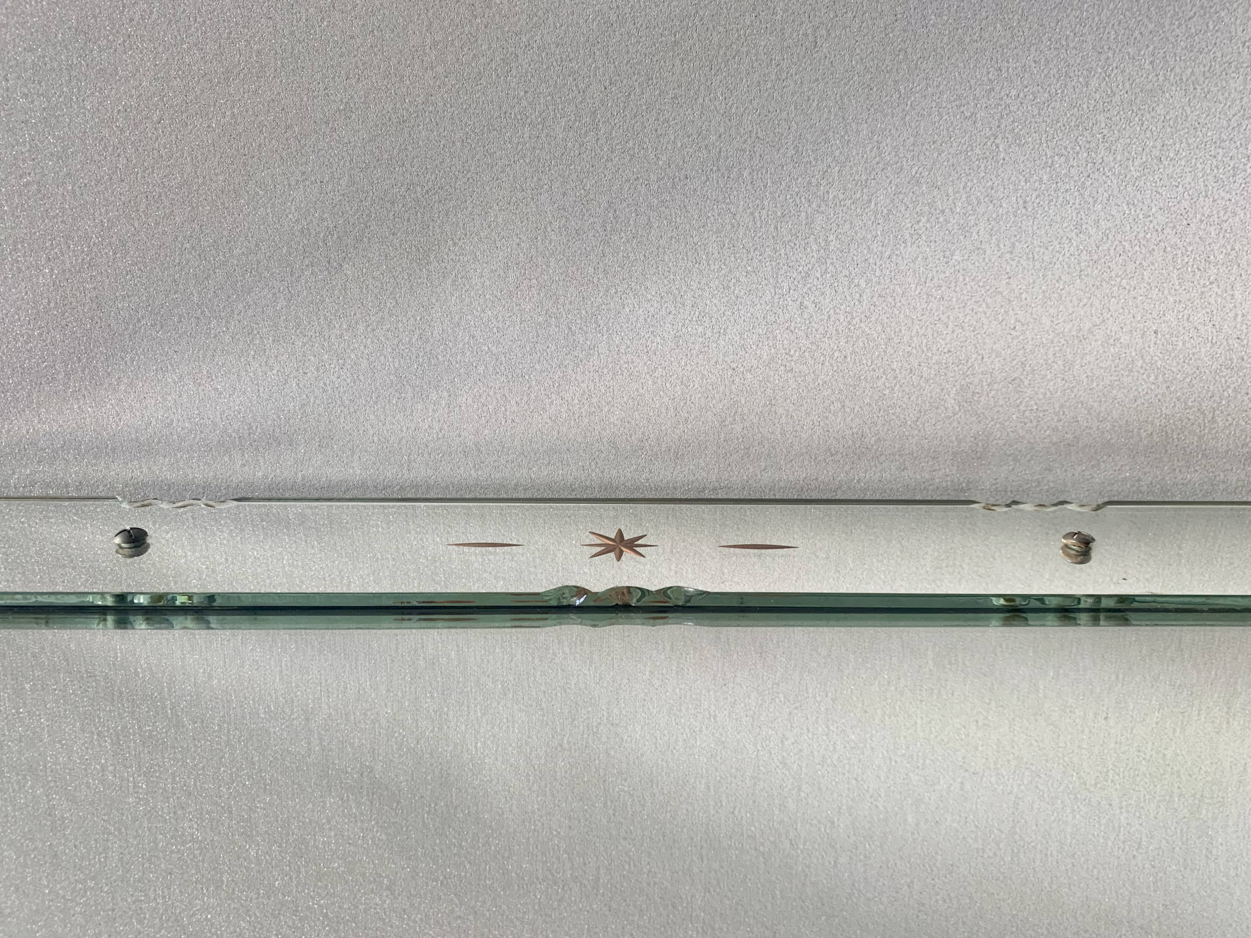 Rectangular Art Deco wall mirror inlaid and chiseled on wood