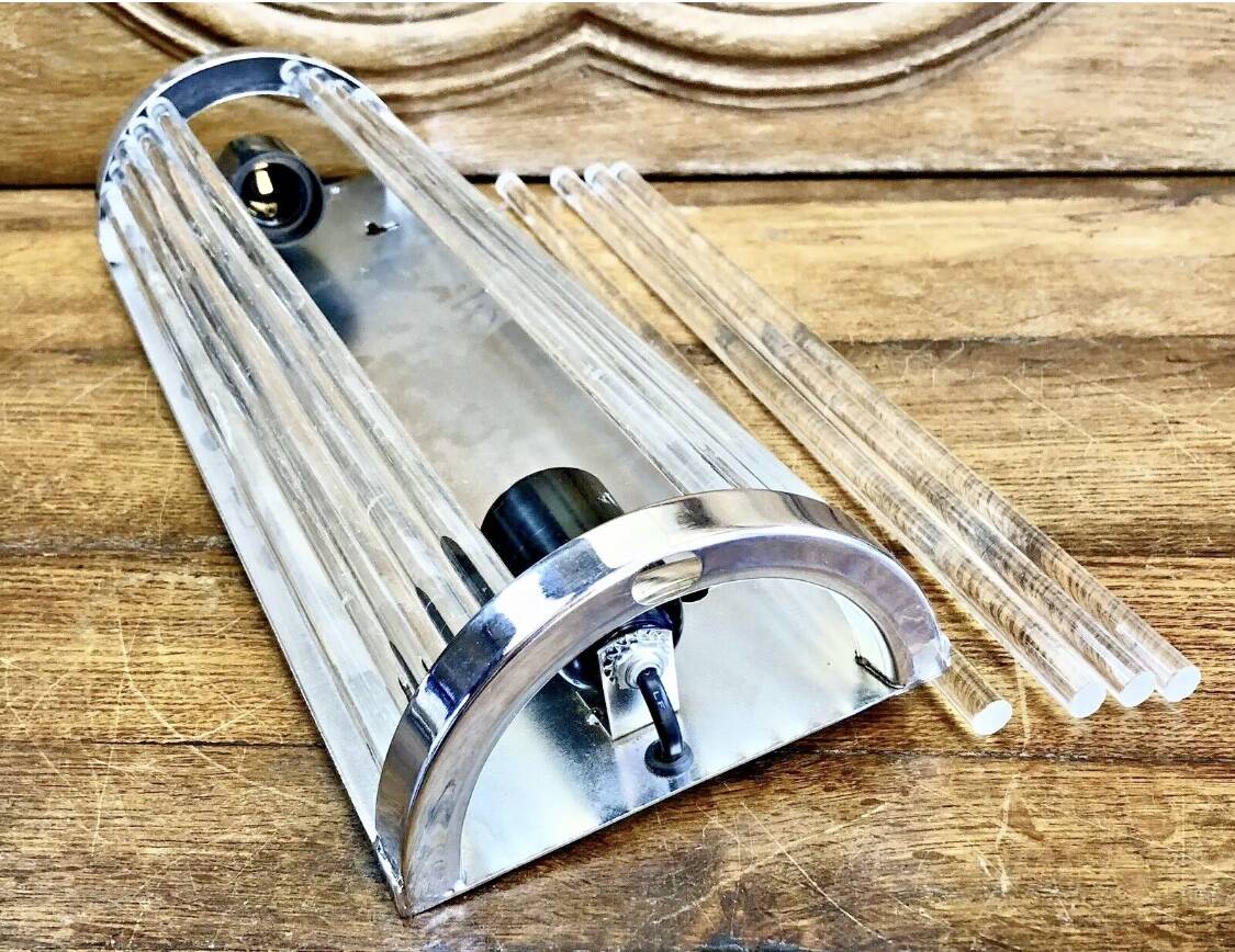 Chrome and glass tube wall light Petitot Genet and Michon c 1950