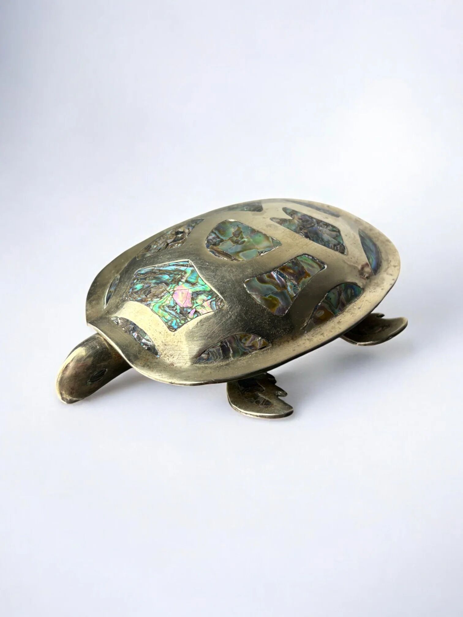 Abalone shell & alpaca silver turtle box, Mexico, 1970s