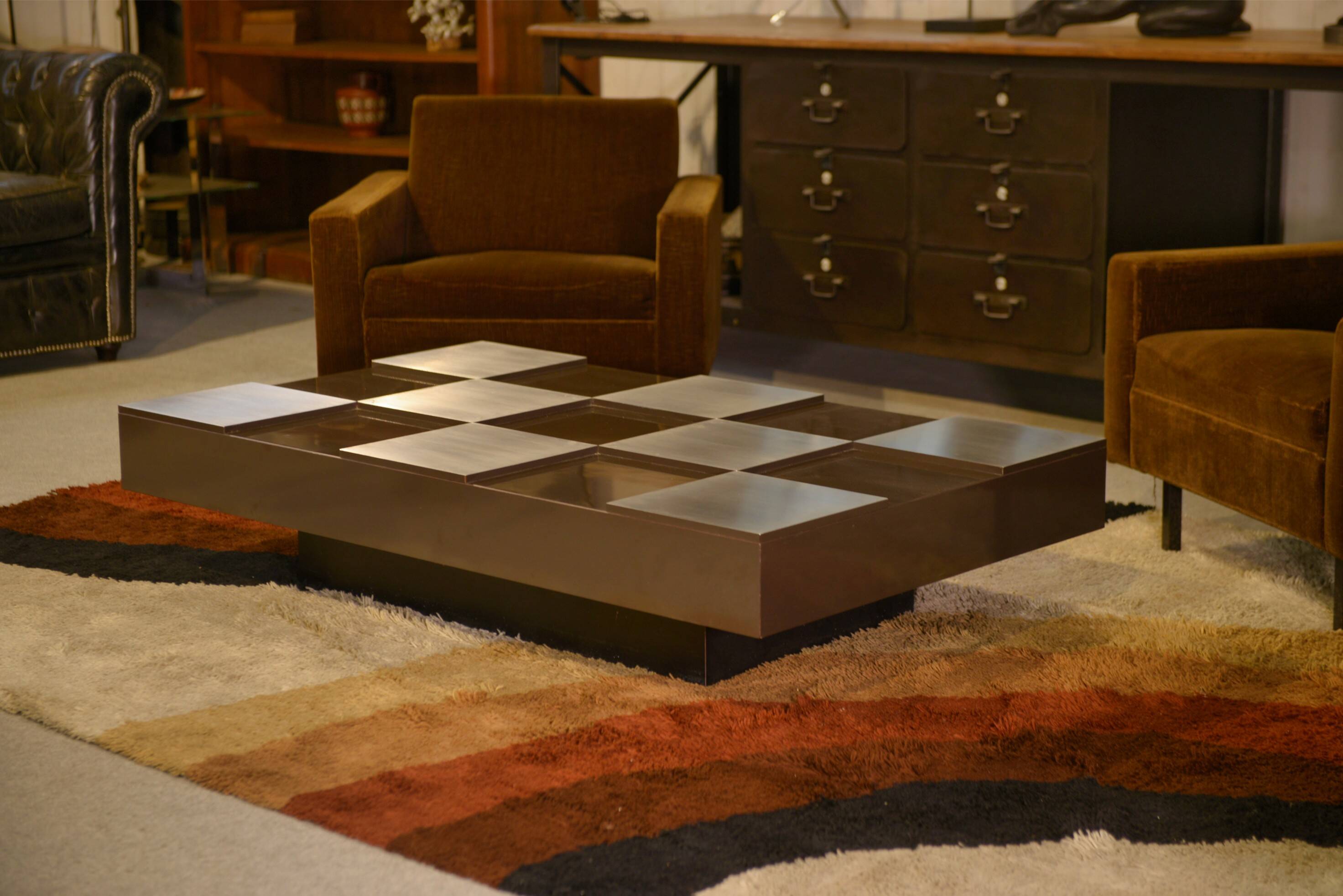 Designer coffee table with a checkerboard pattern attributed to Roberto Monsani 1970s.