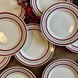 Set of 12 antique Gien red and gold dinner plates.