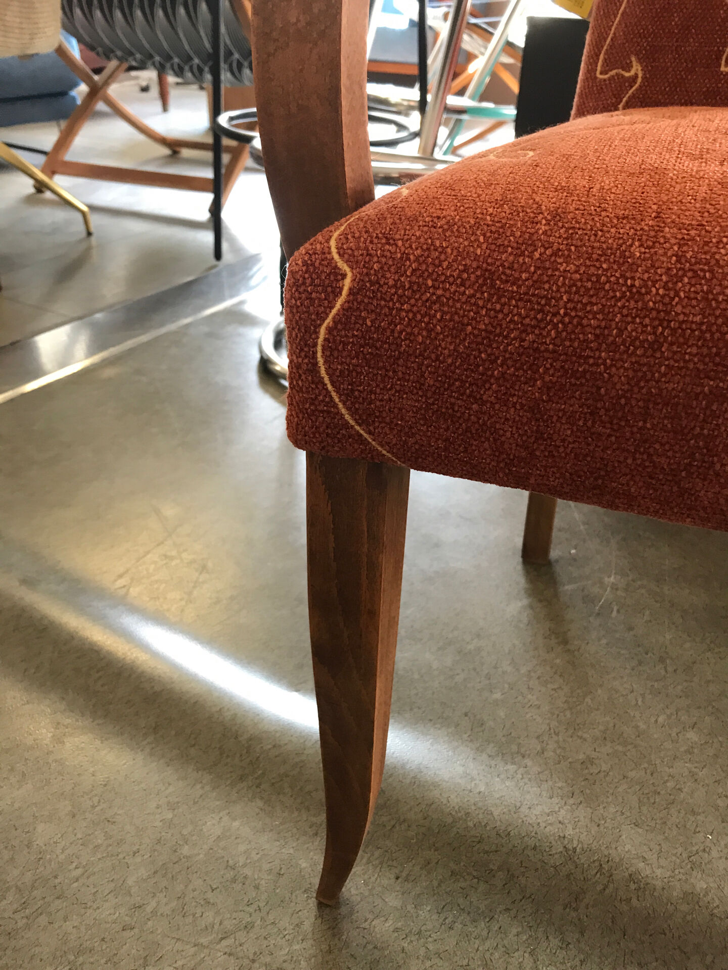 Bridge armchair from the 1940s with embroidered upholstery.