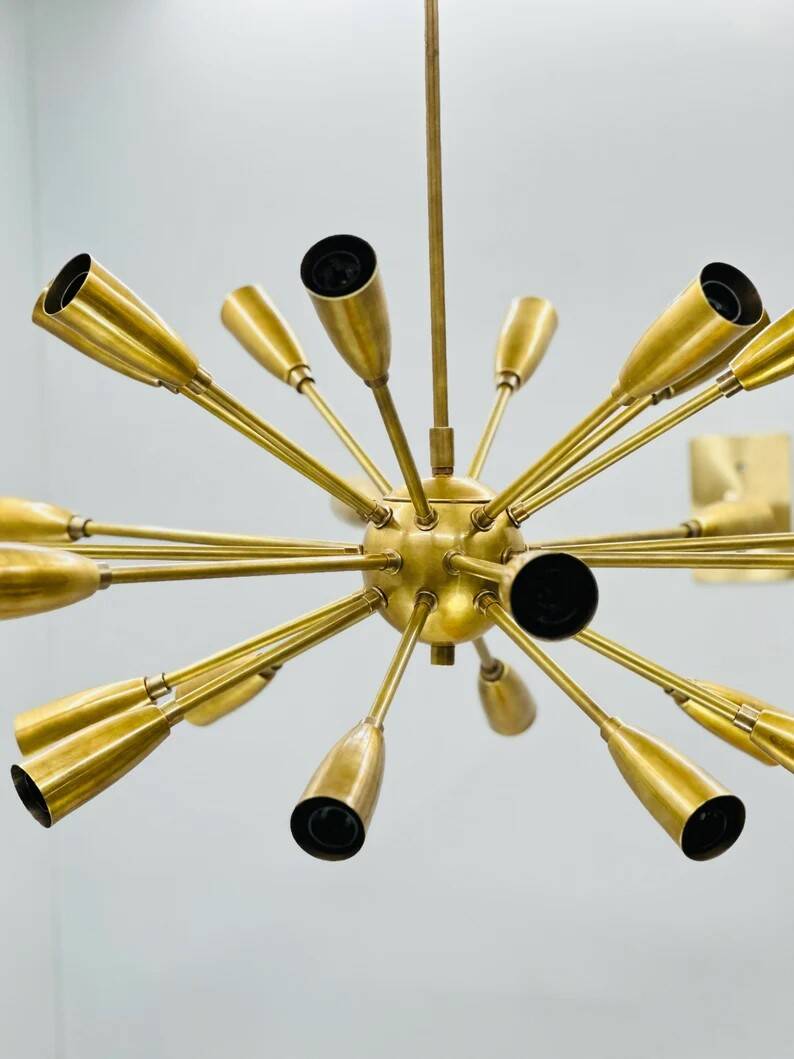 Beautiful Handcrafted Mid Century Sputnik Chandelier |Raw Brass Ceiling Lights|24Arms Modern Fixture