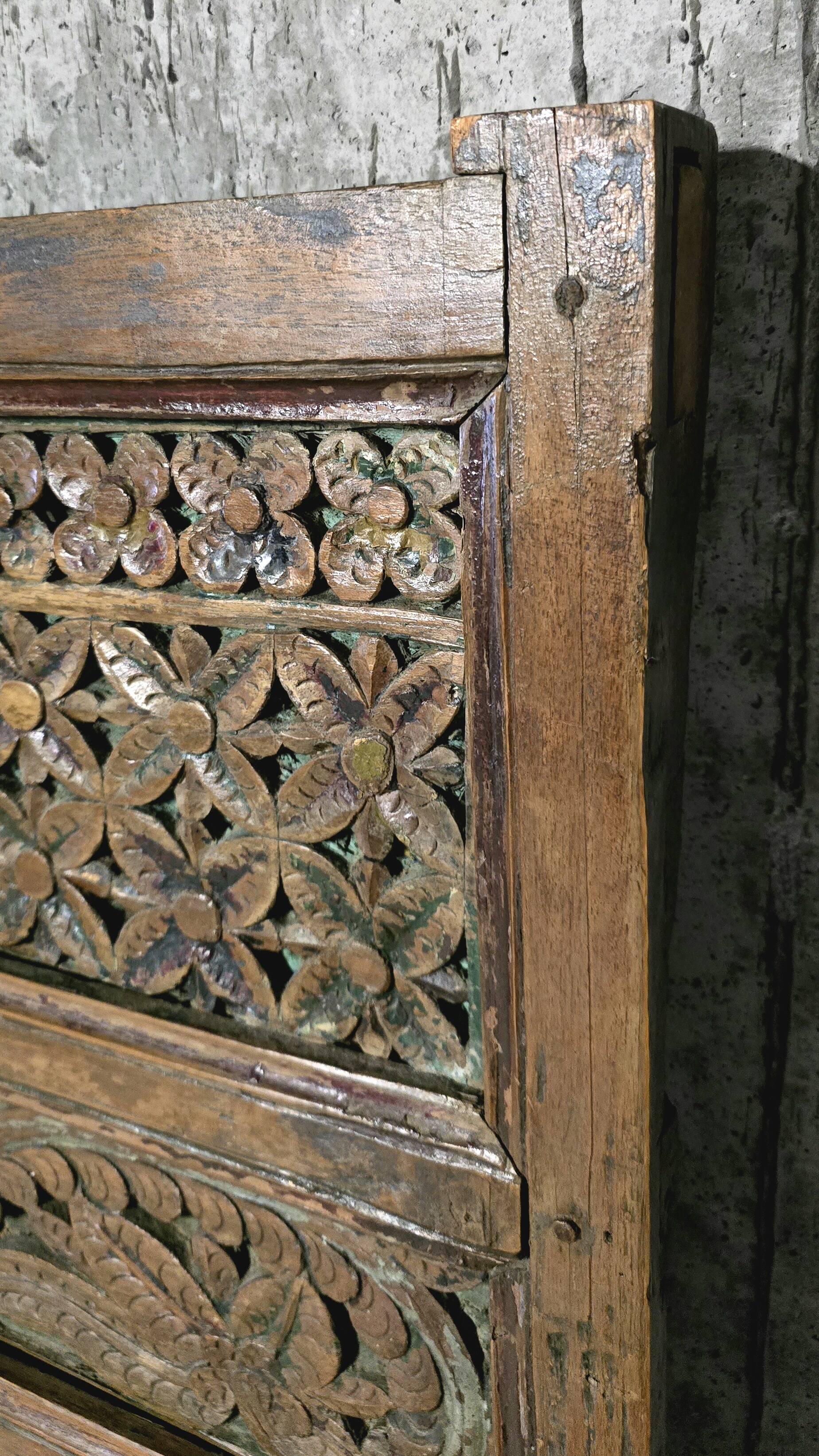 Large mirror - Indian carved wooden headboard