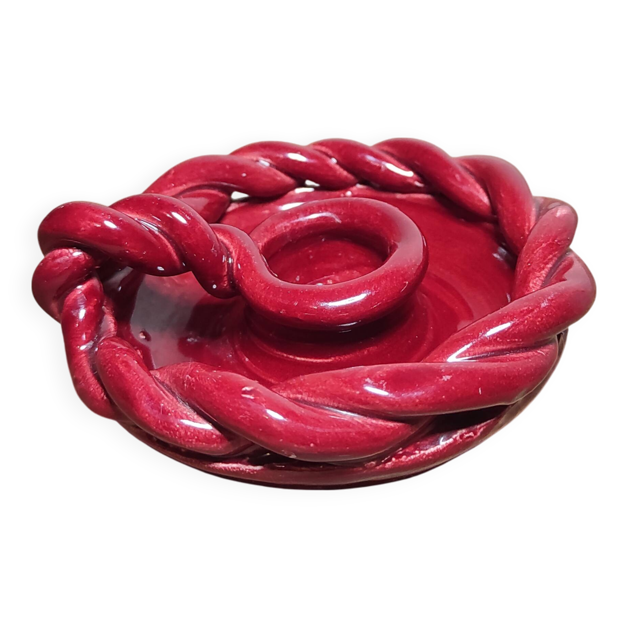 Twisted red earthenware candle holder