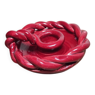 Bougeoir faïence rouge torsadée