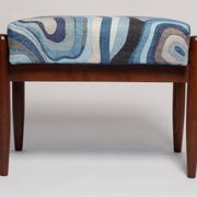 Set of two GFM stools in blue linen, mid-century style, Edmund Homa, Europe, 1960s.
