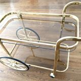 Brass and smoked glass bar trolley, 2 trays