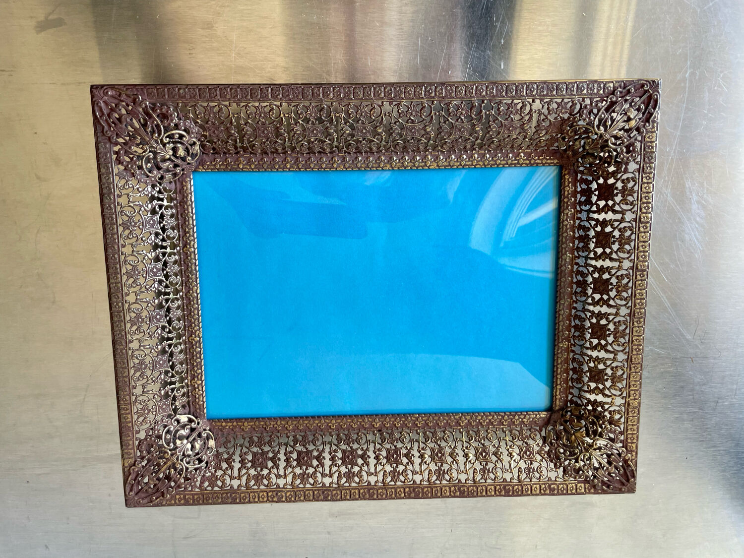 Antique Metal Picture Frame in Baroque style convex glass