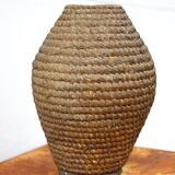 Old basket, burgundy straw and bramble, woven basket, interior decoration