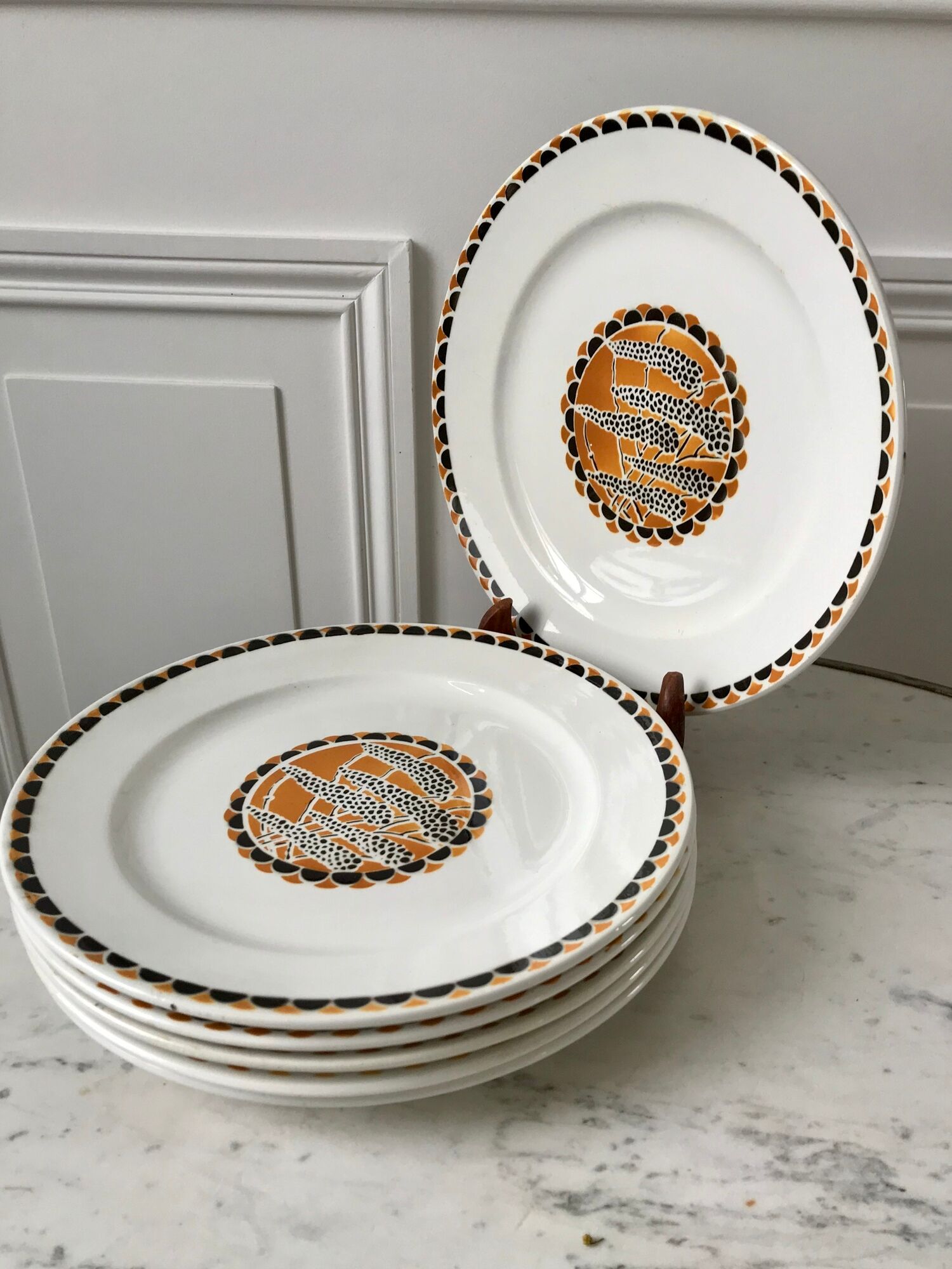 set of 6 flat plates Sarreguemines model "Nomeny" art deco 30s