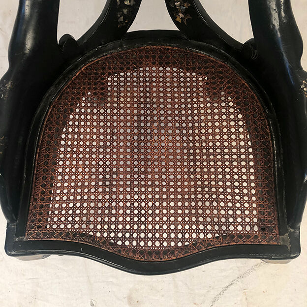 Napoleon III gondola chair in wood and black lacquered papier-mâché and burgauté