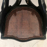 Chaise gondole Napoléon III en bois et papier mâché laqué noir et burgauté