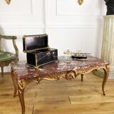 Low table of Style Louis XV gold wooden / marble top
